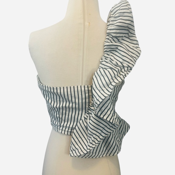 Striped One-Shoulder Ruffle Crop Top - Picture 6 of 10